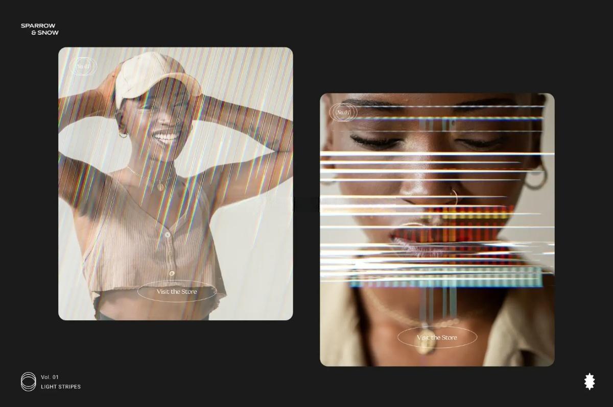 65种高分辨率线性霓虹浅色渐变条纹叠加背景纹理 Light Stripes Hi-Res Overlays & Textures（13610）