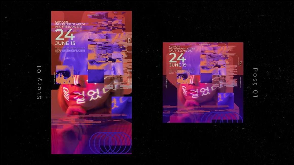 AE/PR模板：12款赛博蒸汽波反设计潮流3D艺术动态海报动画品牌宣传推广视频 Anti-design Post & Stories（9328）