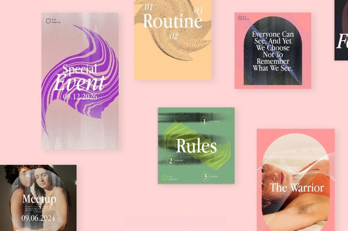 75款90年代风格INS多尺寸社交媒体图文海报排版布局PSD模板设计套装 Feel – Social Media Kit（13621）