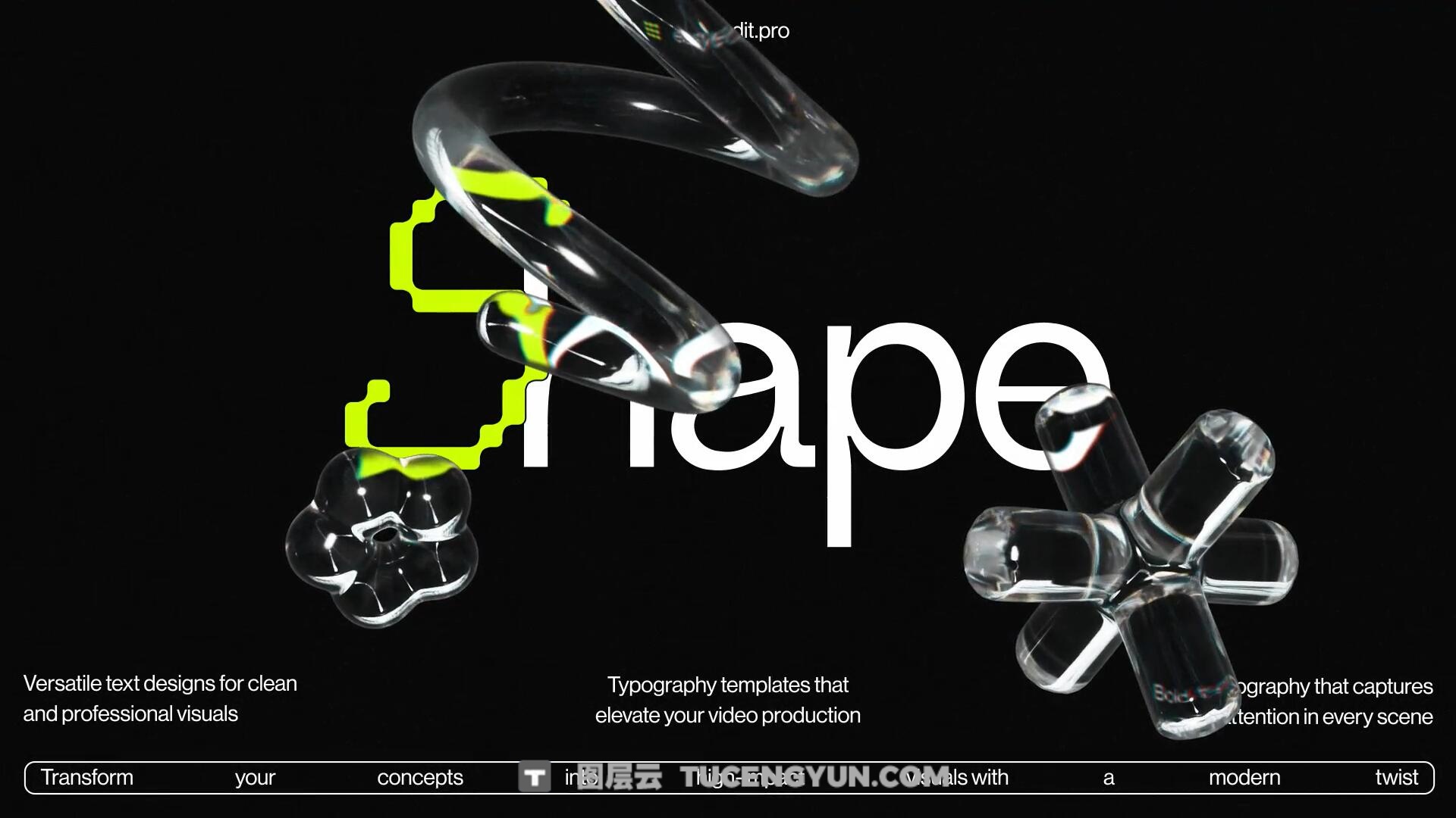 PR模板：现代3D酷玩透明玻璃艺术漫反射文字标题排版动画（13922）