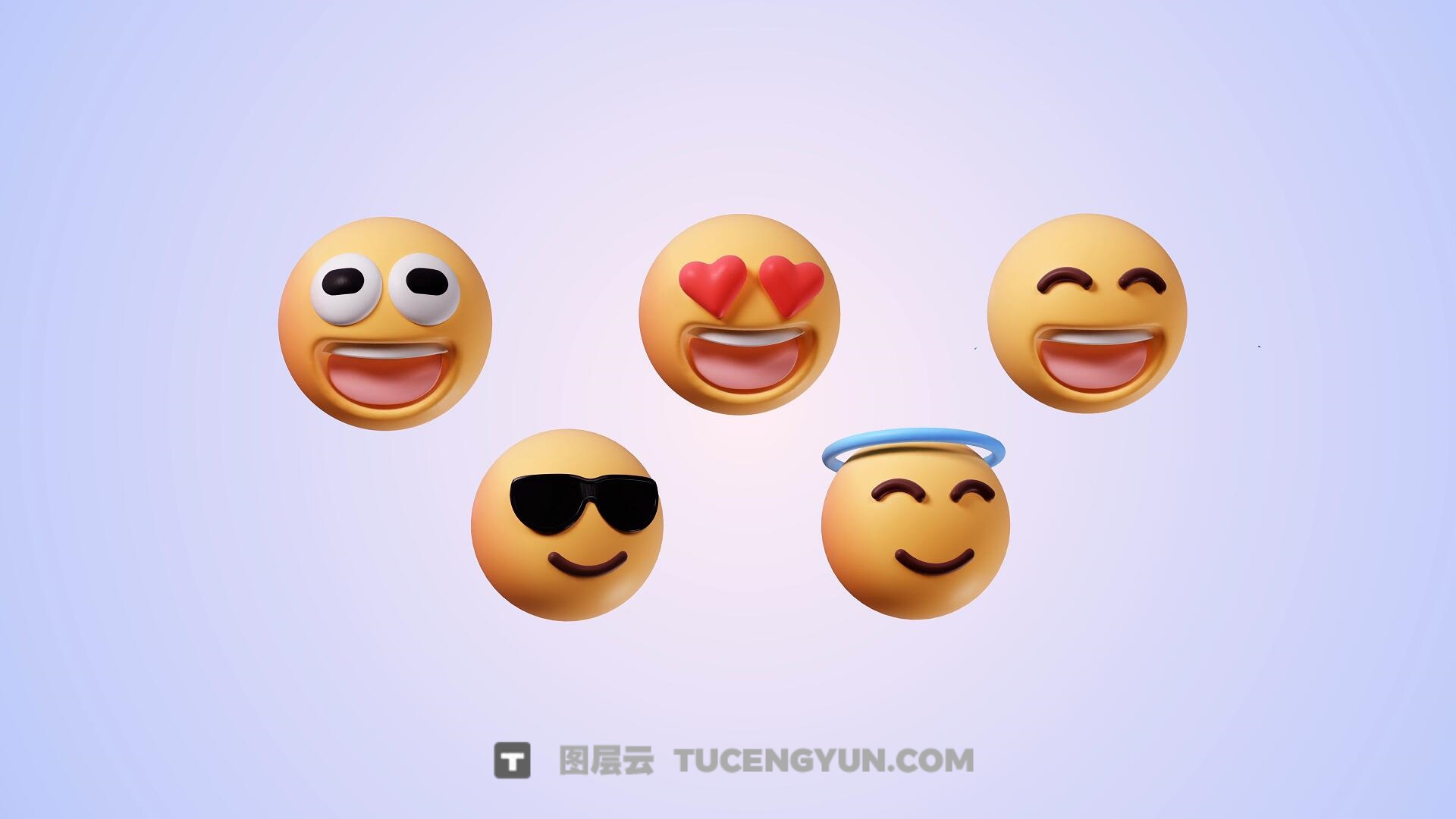 视频素材：36个创意现代3D表情符号图标社交媒体透明通道MOV视频素材（13999）