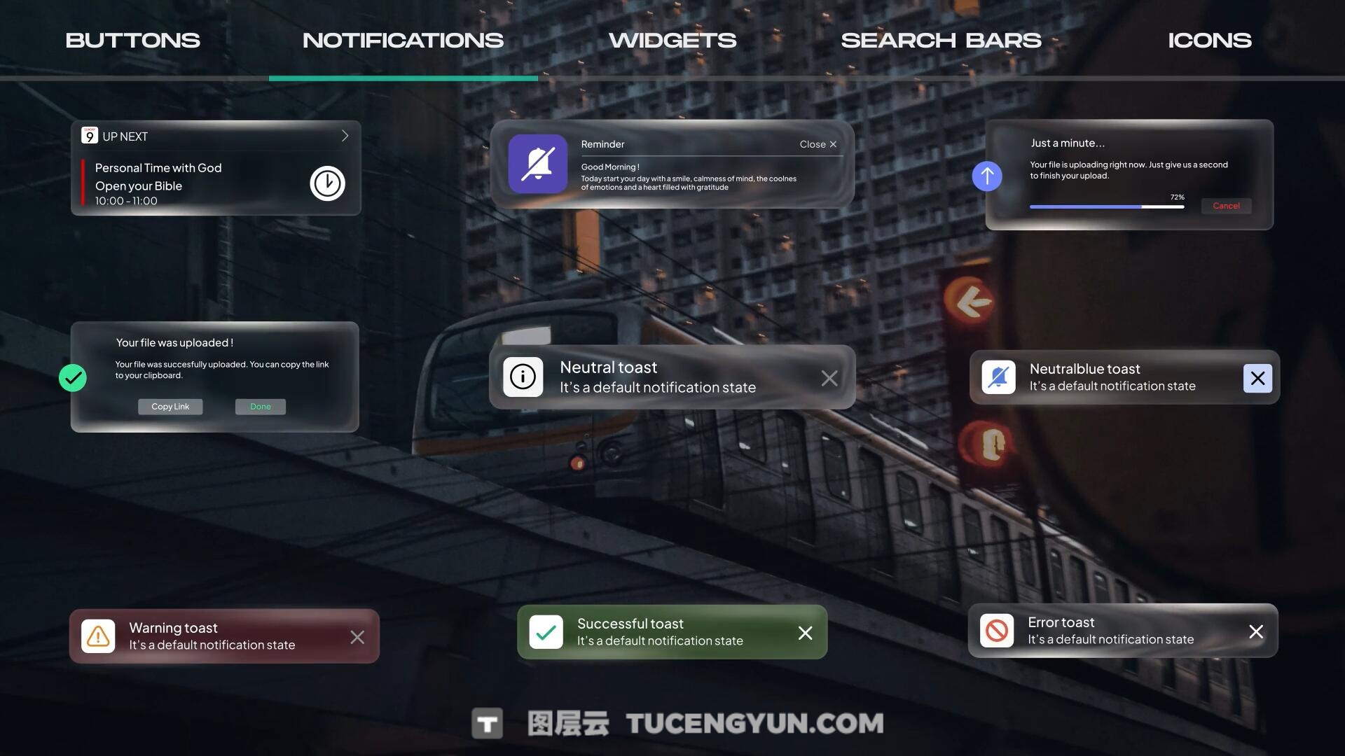 AE模板：苹果液态玻璃风格按钮、图标、通知、 部件、搜索栏UI动画模板（13859）