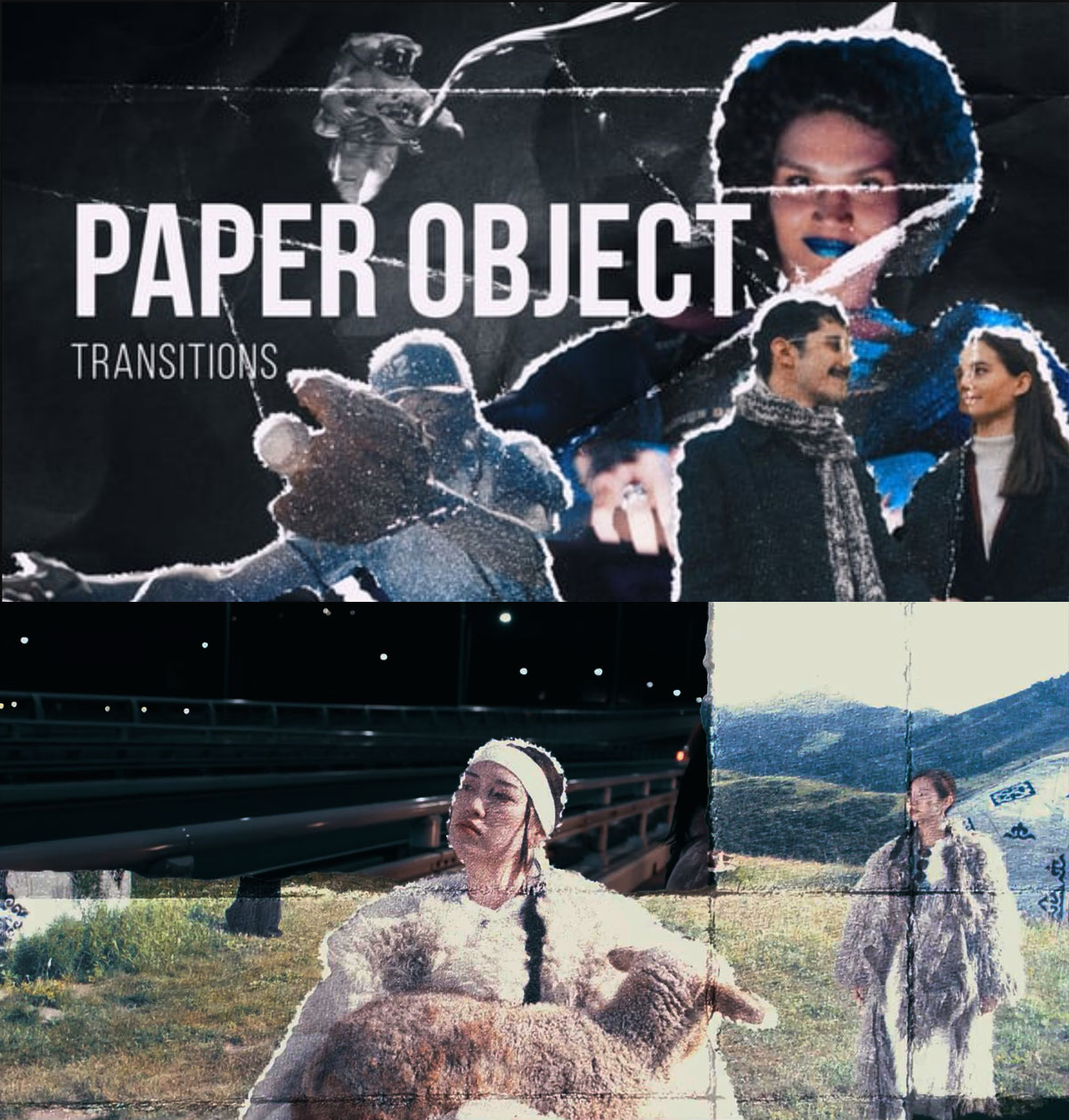 AE/PR/达芬奇模板：复古电影情绪风格快闪拼贴定格动画撕纸转场视觉效果包（13923）