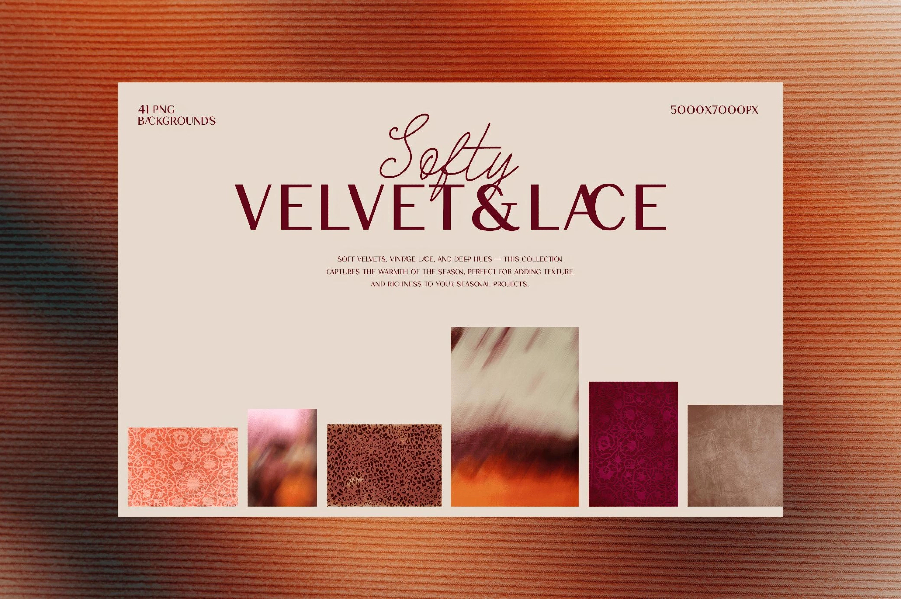 41个复古轻奢布景风格柔软天鹅绒蕾丝条纹背景纹理PNG素材 Softy Velvet & Lace Backgrounds（13927）