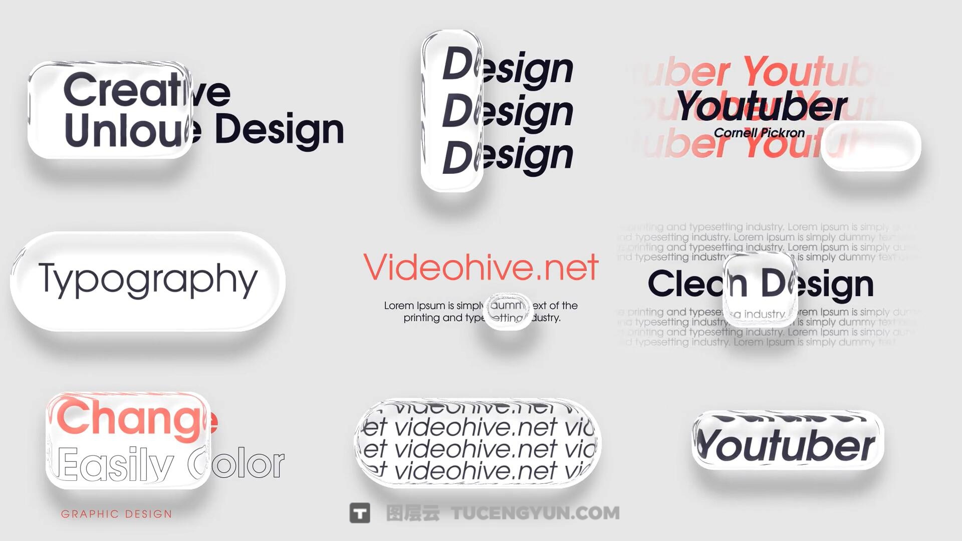 AE/PR模板：全新苹果液态玻璃美学动态滑动文字标题字幕动画（13941）