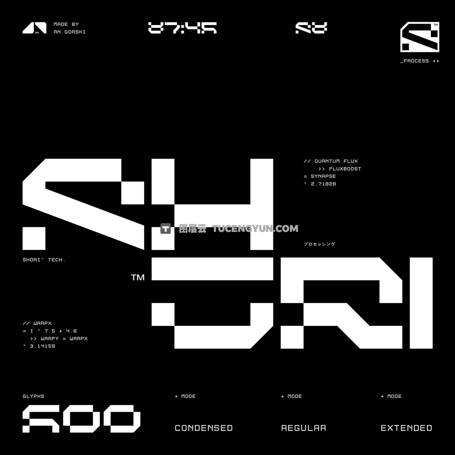 英文字体：赛博朋克未来主义氛围机甲科幻机械形状海报封面设计字体Studio Innate – Shori（13910）