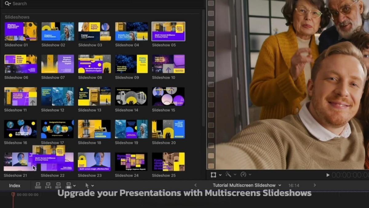 FCPX插件：创意多屏画面网格组合排列分屏包装展示动画效果插件 Multiscreen Slideshow（12979）