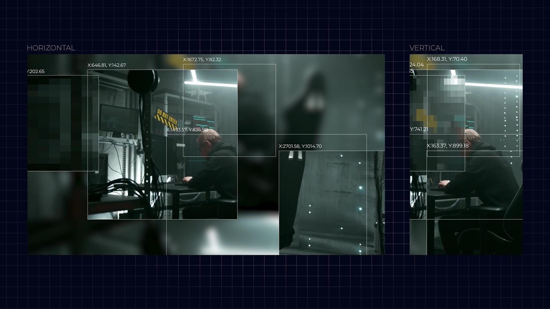 达芬奇模板：未来主义监控画面伪数据扫描无缝转场过渡（13943）