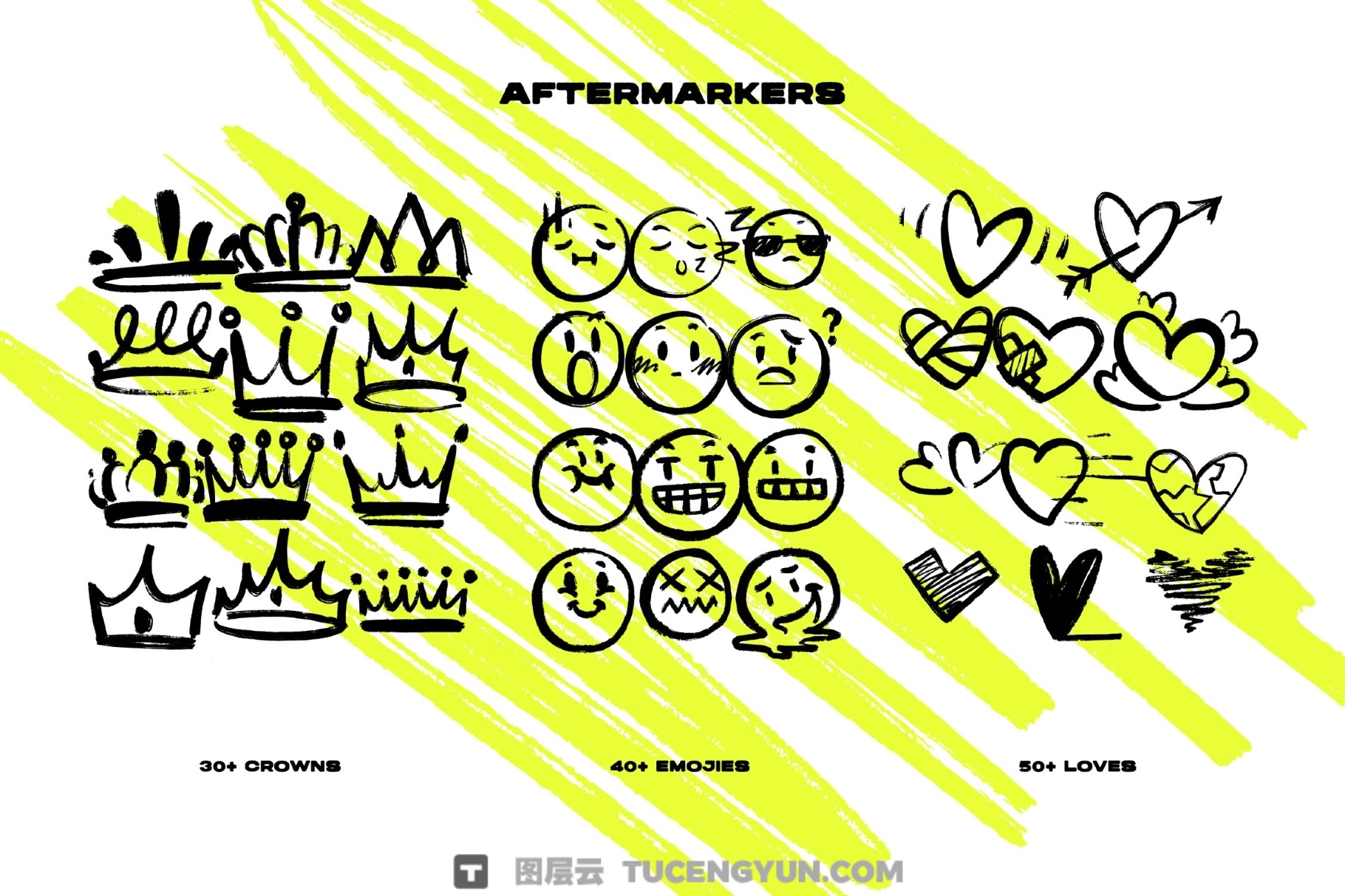 1000个大胆粗糙手绘标记涂鸦爱心箭头圆圈边框插画聊天气泡PNG/SVG设计素材 Markers Collection（14011）