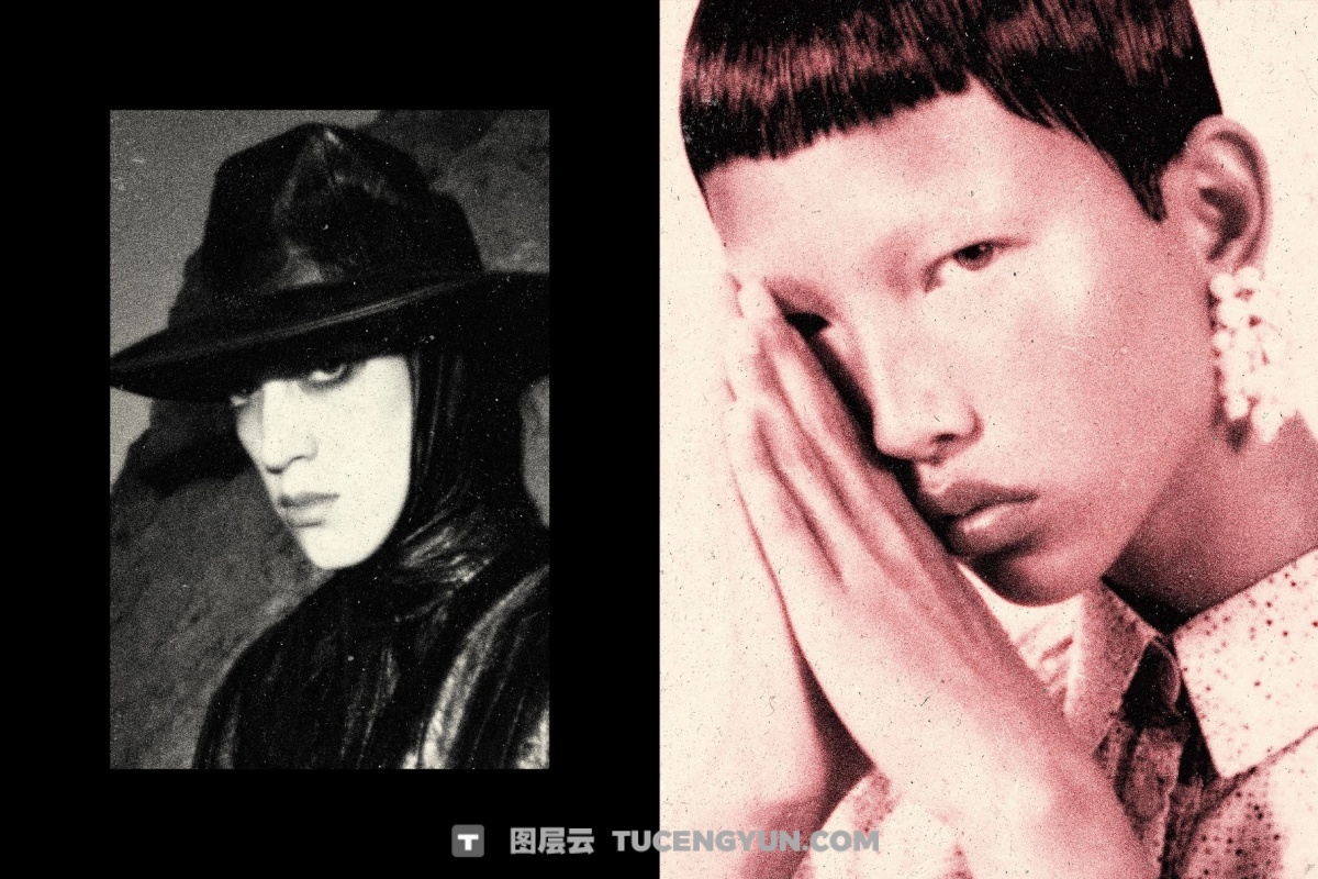 粗犷低保真单色墨水色调厚重颗粒感封面海报设计PSD特效样机（14003）