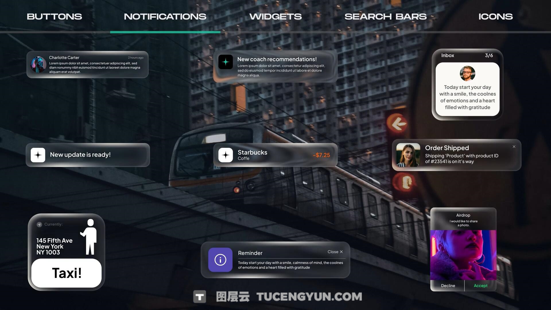 AE模板：苹果液态玻璃风格按钮、图标、通知、 部件、搜索栏UI动画模板（13859）