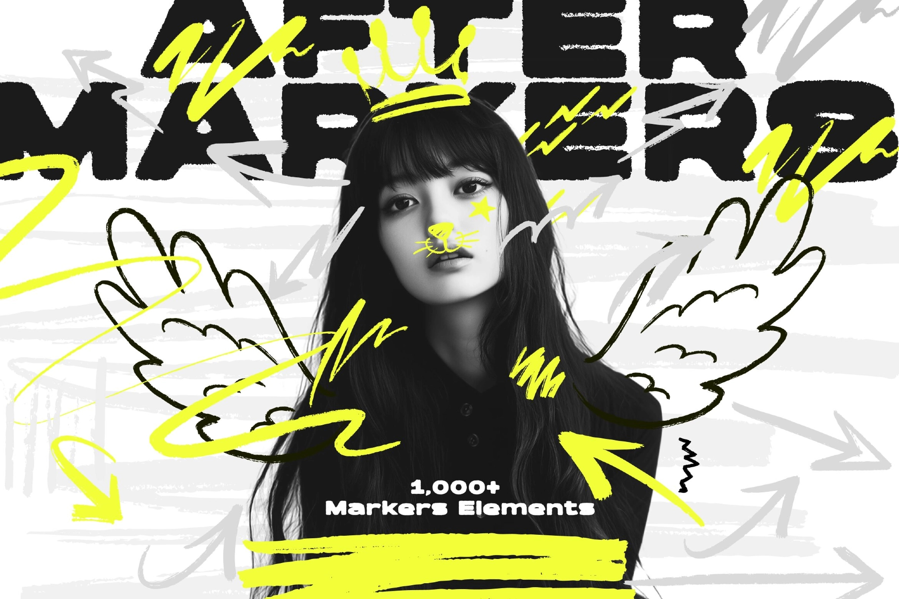 1000个大胆粗糙手绘标记涂鸦爱心箭头圆圈边框插画聊天气泡PNG/SVG设计素材 Markers Collection（14011）