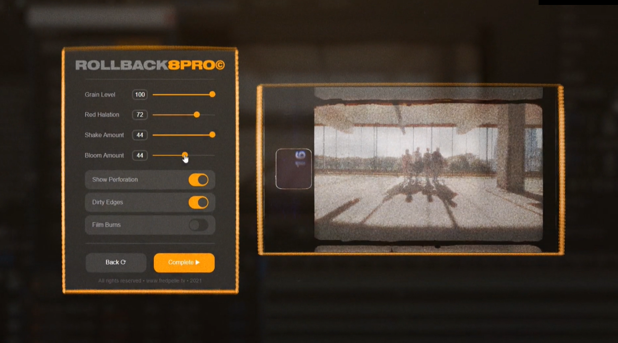 AE插件：高质量真实胶卷复古质感颗粒划痕Super 8叠加层视频素材插件 Fredpelle Rollback8 V2.0（13016）