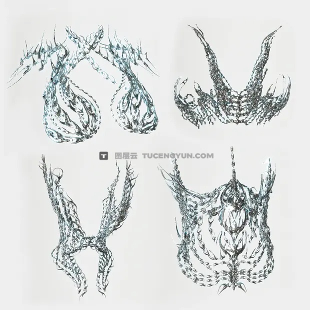 热门抽象金属酸性镀铬艺术面具形状视觉设计3D模型包 Laliett Jewerly Pack (.obj files)（13953）