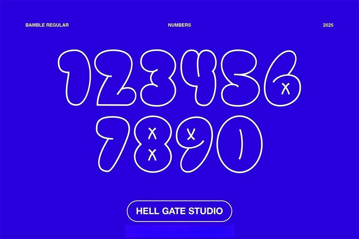 英文字体：复古趣味卡通Y2K风格气泡描边品牌包装封面海报设计字体 Bamble Font（12950）