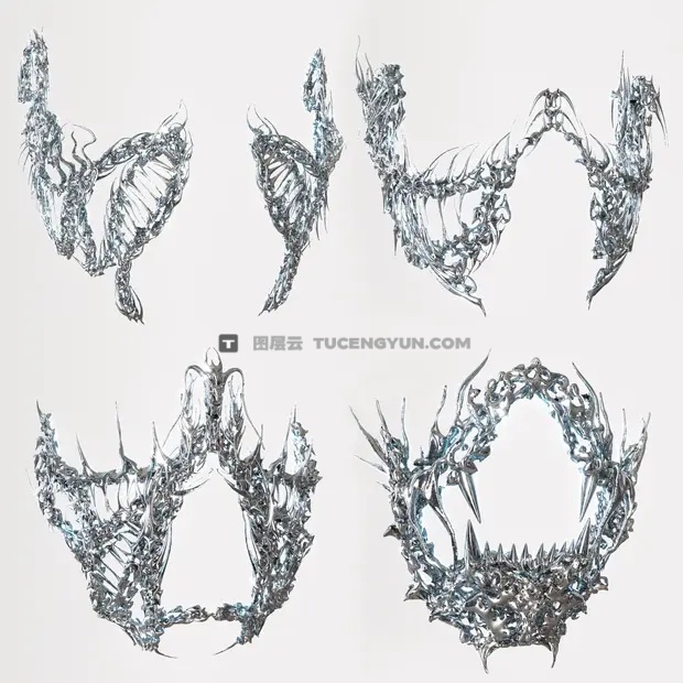 热门抽象金属酸性镀铬艺术面具形状视觉设计3D模型包 Laliett Jewerly Pack (.obj files)（13953）