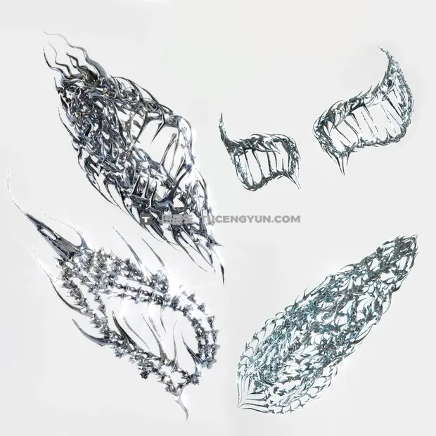 热门抽象金属酸性镀铬艺术面具形状视觉设计3D模型包 Laliett Jewerly Pack (.obj files)（13953）