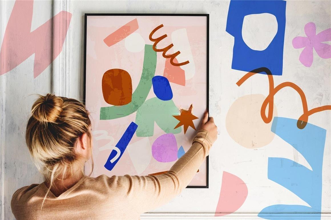 400多个大胆孟菲斯风格剪纸艺术几何抽象艺术矢量图形插图海报挂画设计免扣元素素材 Cutout Prints — Wall Art Collection（12937）