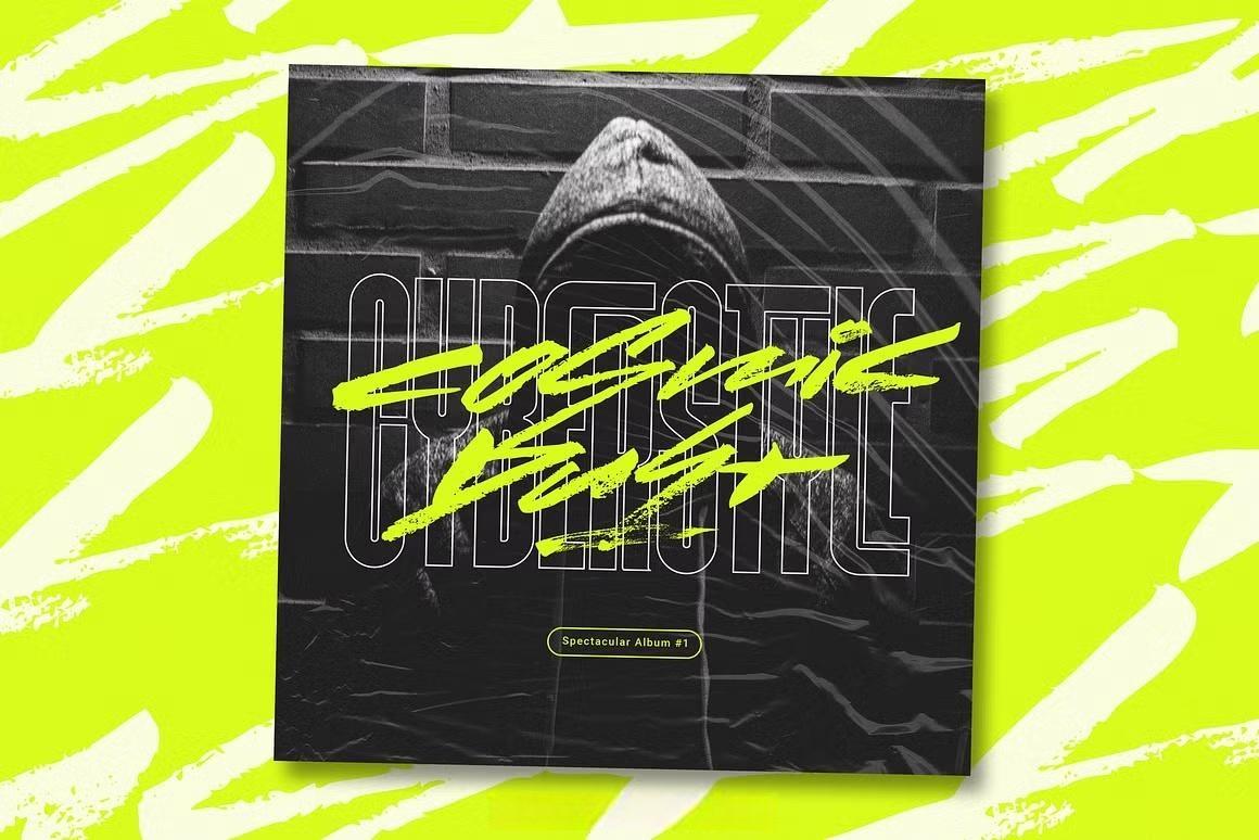 英文字体：全新涂鸦笔触聚丙烯酸手绘毛笔标记专辑封面文字设计封面海报设计字体 Lust | Handwritten Cyber Brush Font（12939）