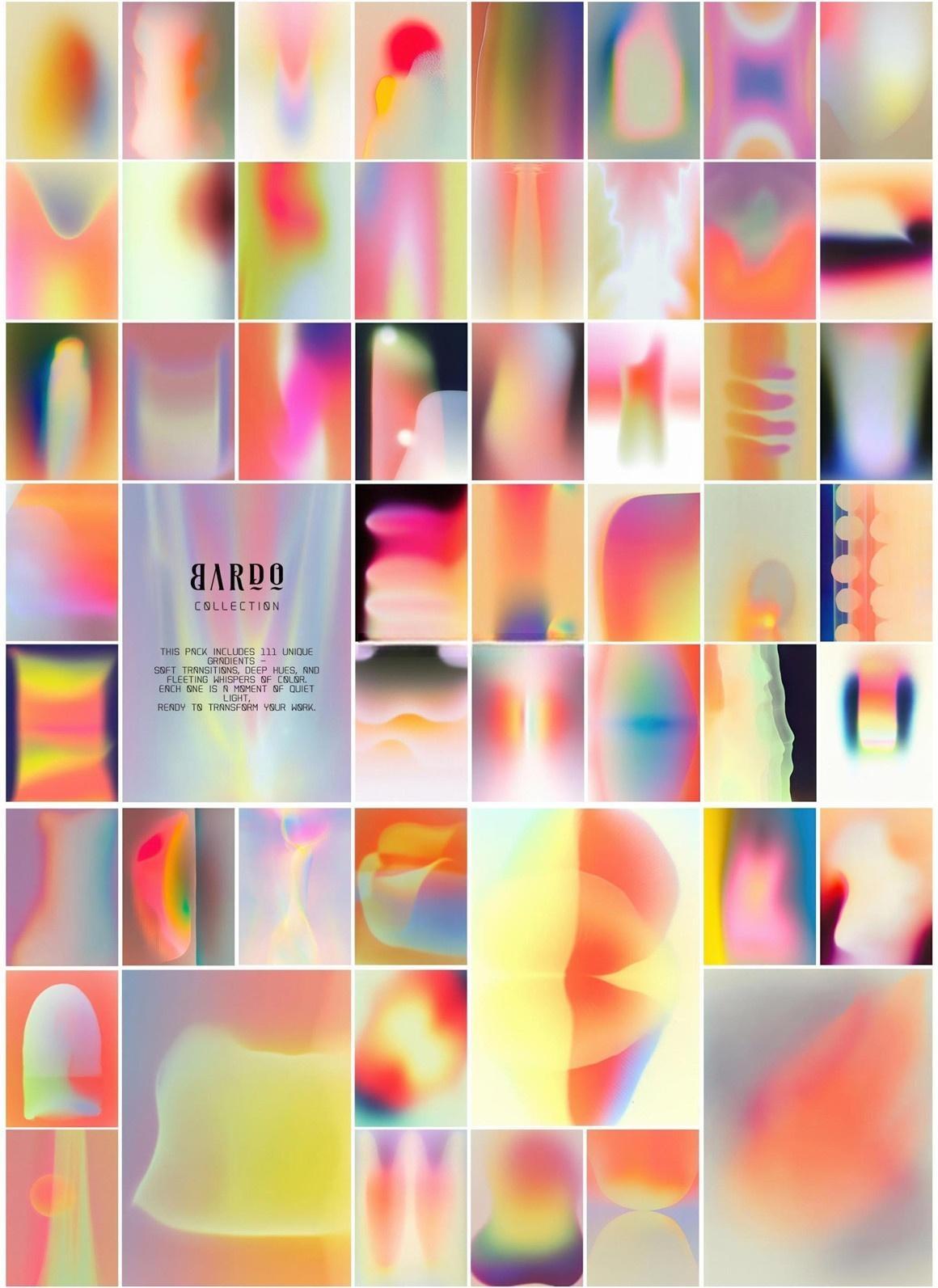 111个梦幻霓虹朦胧美学抽象半透明艺术渐变弥散光流体海报封面作品集JPG背景图片素材 BARDO: 111 gradients（12940）