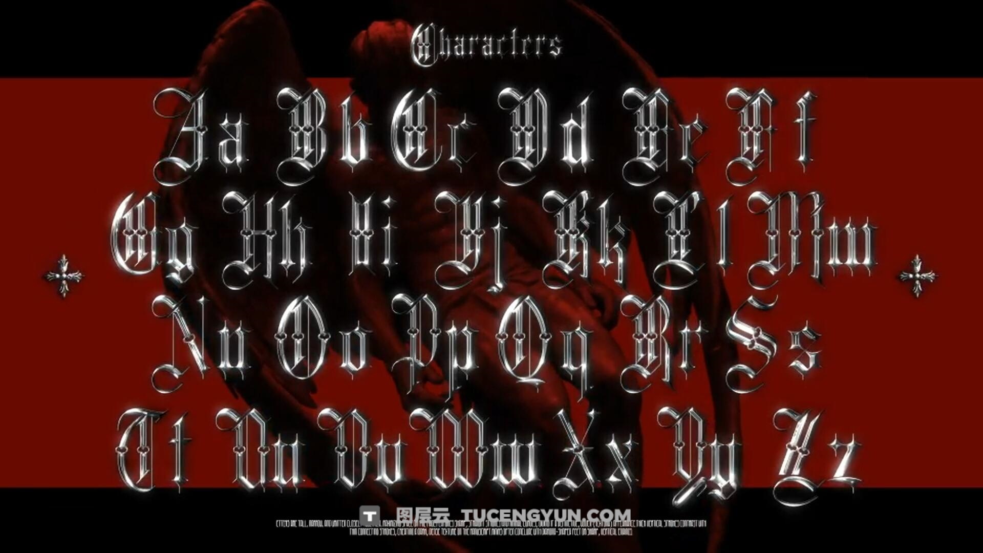 AE模板：暗黑哥特式酸性镀铬金属3D字母数字封面海报设计元素动画（13977）