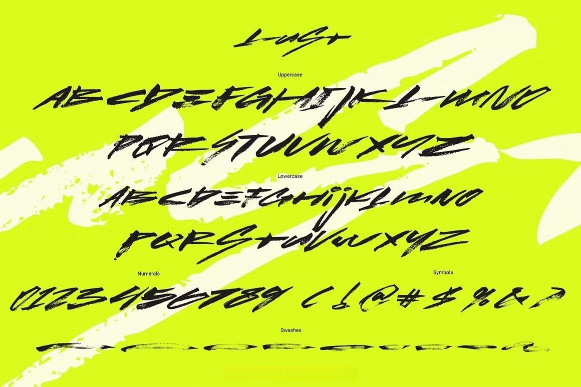 英文字体：全新涂鸦笔触聚丙烯酸手绘毛笔标记专辑封面文字设计封面海报设计字体 Lust | Handwritten Cyber Brush Font（12939）