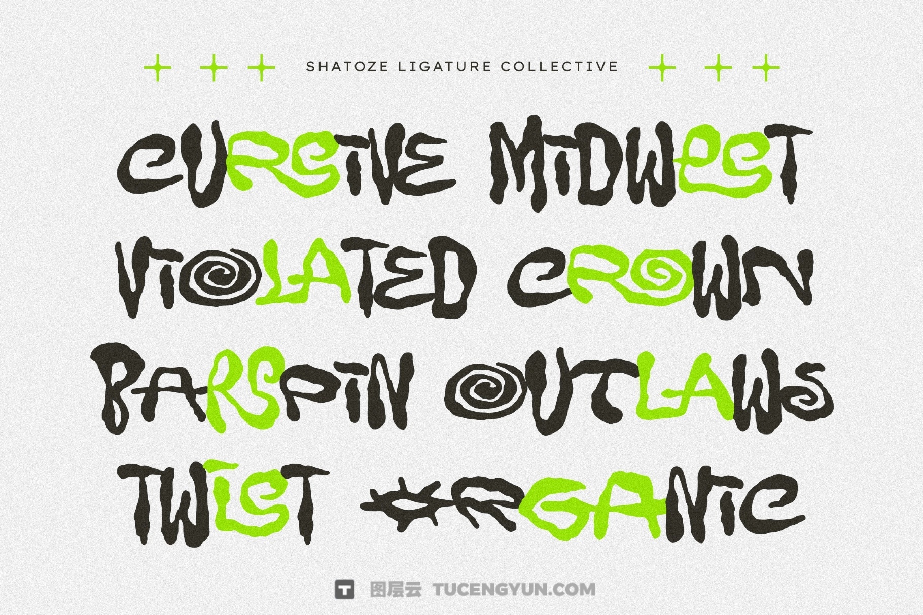 英文字体：迷幻怪诞实验性不规则手绘涂鸦美感封面海报设计字体 Shatoze（13926）