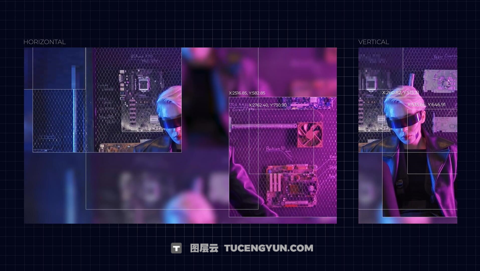 达芬奇模板：未来主义监控画面伪数据扫描无缝转场过渡（13943）