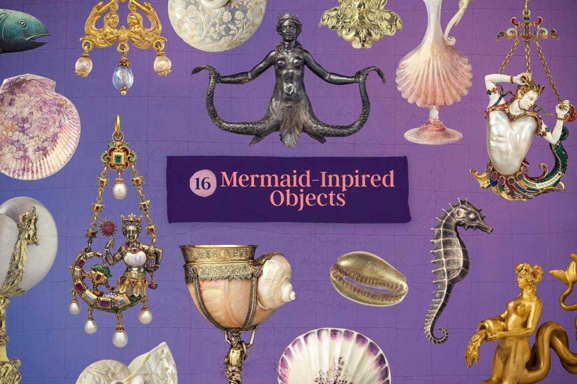 100个超现实主义拼贴艺术海洋神话西方油画塔罗牌画作图片珠宝贝壳PNG免扣图片插画素材 Sirens — Vintage Graphics Pack（13017）