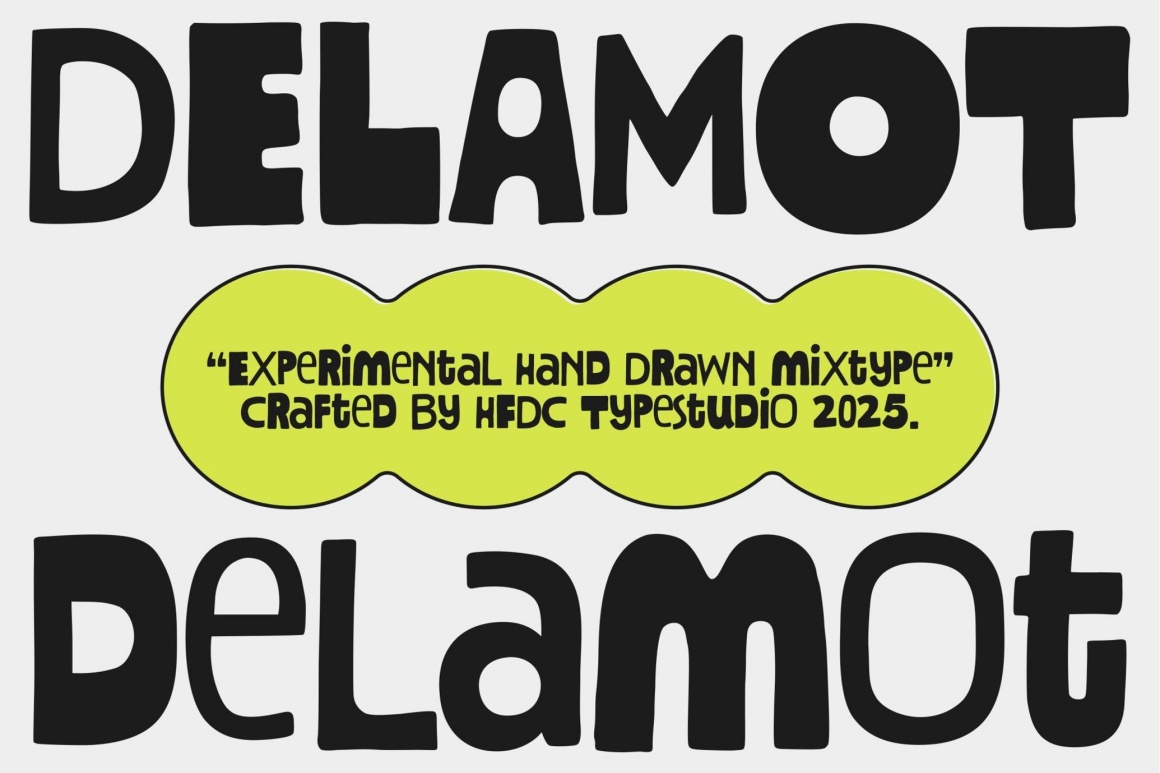 英文字体：复古趣味粗糙不规则实验性logo标题排版无衬线封面海报设计手写字体 Delamot Hand Drawn Mix Typeface（12959）