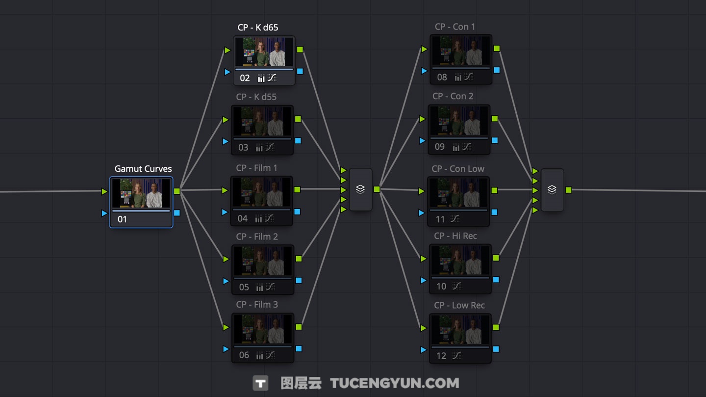 独特电影感色彩外观开发曲线LUTs+达芬奇调色节点 Gamut Curves LUTs + Powergrade（13960）