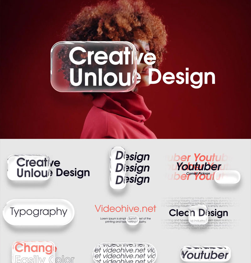 AE/PR模板：全新苹果液态玻璃美学动态滑动文字标题字幕动画（13941）