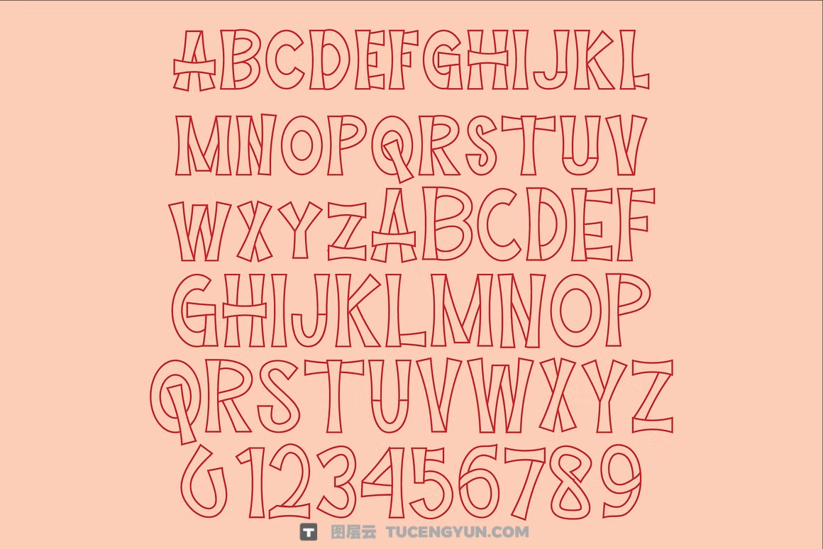 英文字体：慵懒俏皮VLOG旅拍手写风格手绘镂空轮廓涂鸦广告短片海报封面字体 Veltiray – Outline Font（13937）