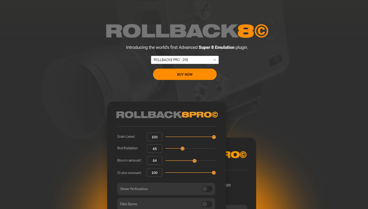 AE插件：高质量真实胶卷复古质感颗粒划痕Super 8叠加层视频素材插件 Fredpelle Rollback8 V2.0（13016）