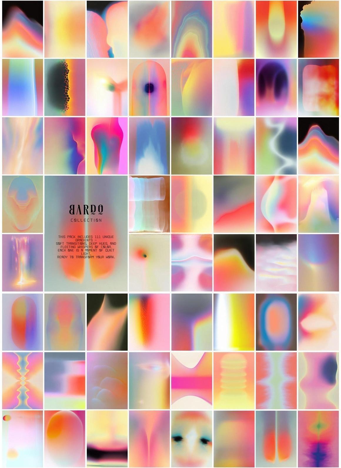 111个梦幻霓虹朦胧美学抽象半透明艺术渐变弥散光流体海报封面作品集JPG背景图片素材 BARDO: 111 gradients（12940）