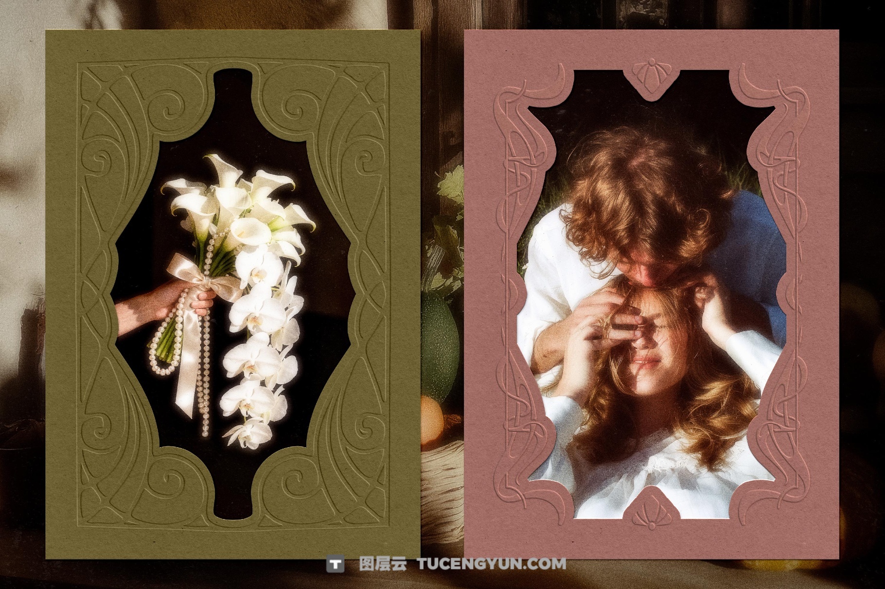 新艺术古董印刷浮雕纸片邮票海报风格画框叠加PNG+背景纹理素材（13980）