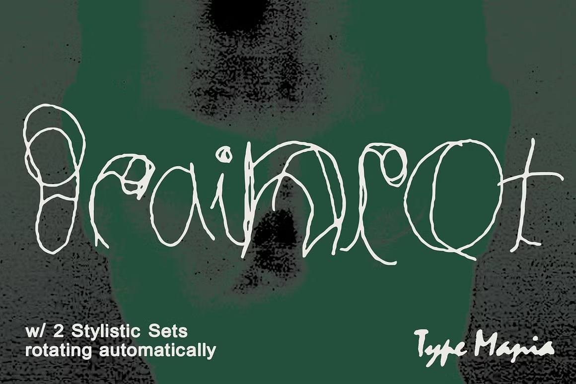 英文字体：复古邋遢涂鸦手绘风格炫酷潦草歪扭摇滚线条变体杂志封面字体包 Brainrot TM – Raw Scribble（12954）