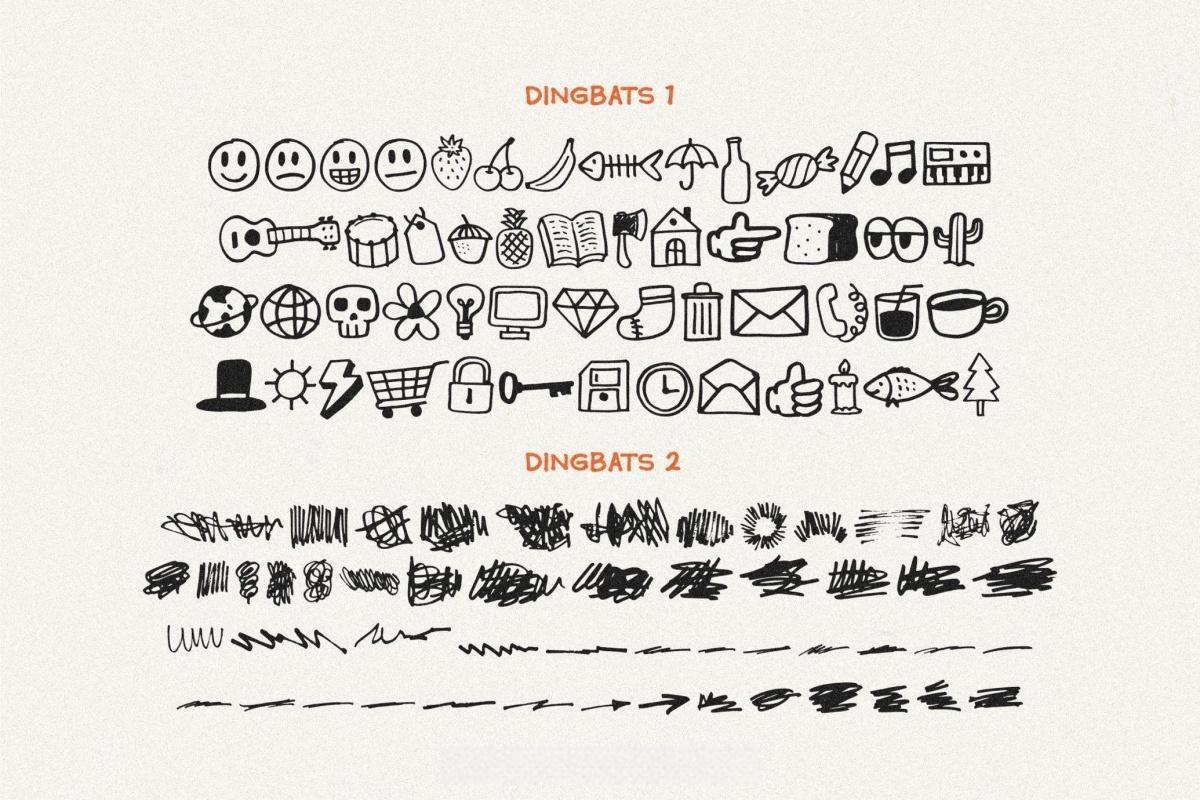 英文字体：复古马克笔真实笔迹墨迹涂改手写POP涂鸦艺术logo封面海报设计字体 HF Pensional – Marker Handwriting Font + Dingbats（12973）