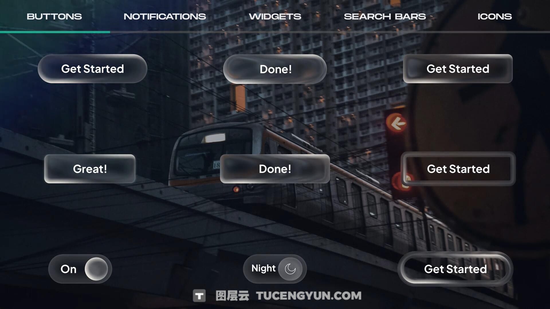 AE模板：苹果液态玻璃风格按钮、图标、通知、 部件、搜索栏UI动画模板（13859）