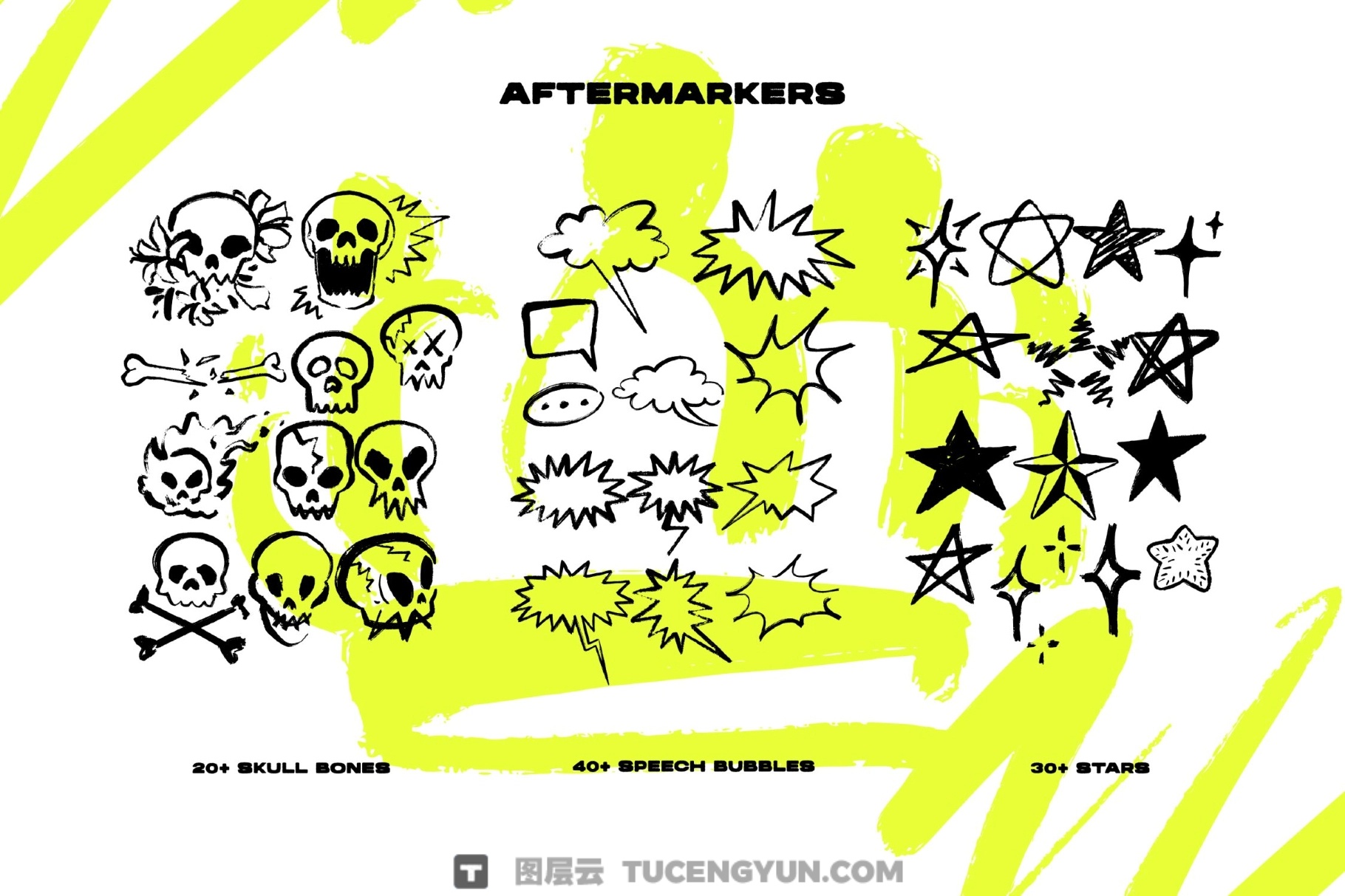 1000个大胆粗糙手绘标记涂鸦爱心箭头圆圈边框插画聊天气泡PNG/SVG设计素材 Markers Collection（14011）