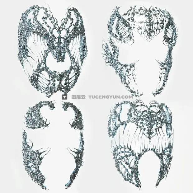 热门抽象金属酸性镀铬艺术面具形状视觉设计3D模型包 Laliett Jewerly Pack (.obj files)（13953）