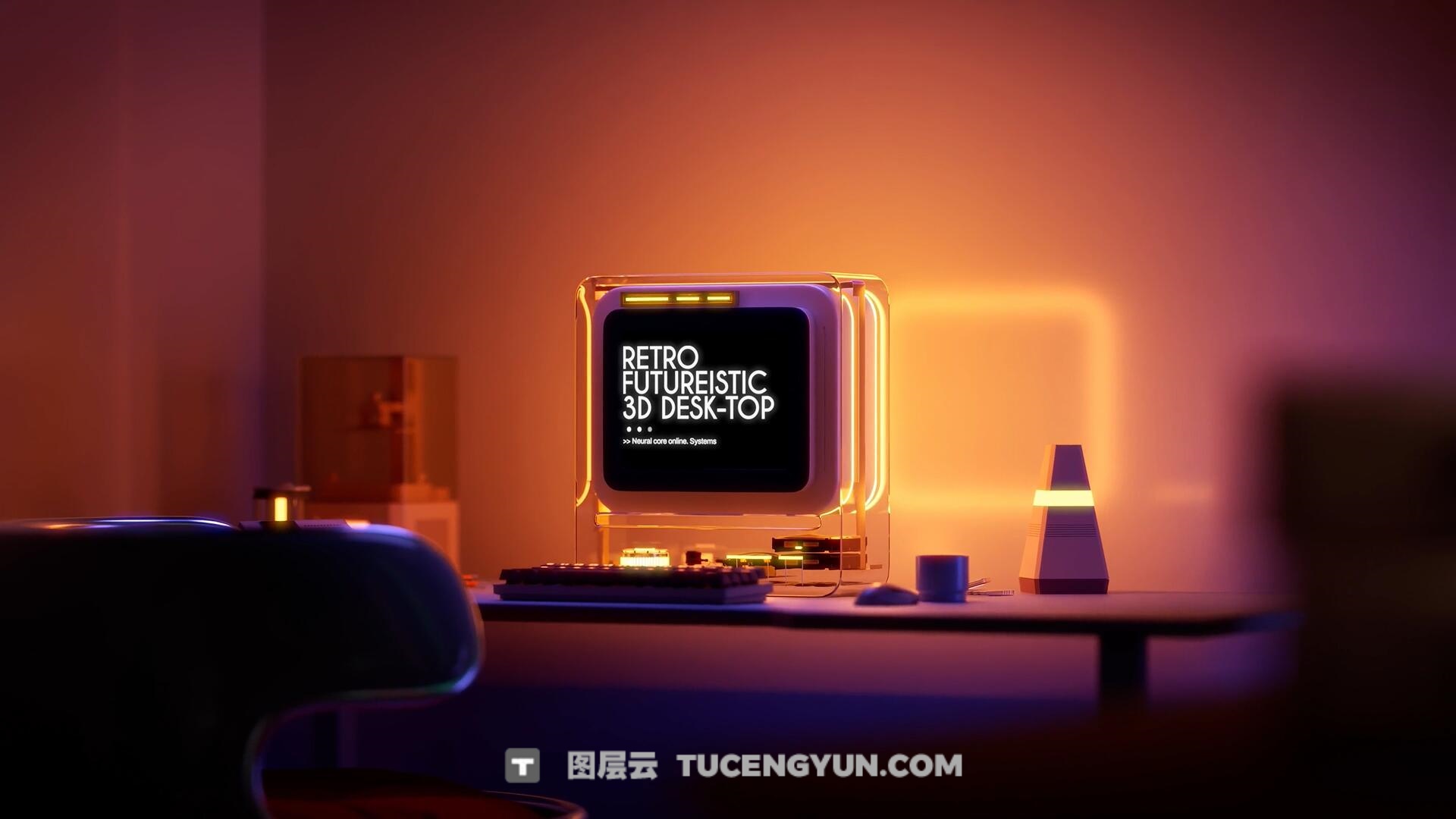 达芬奇模板：复古超现实主义未来派3D桌面动画模板（14018）