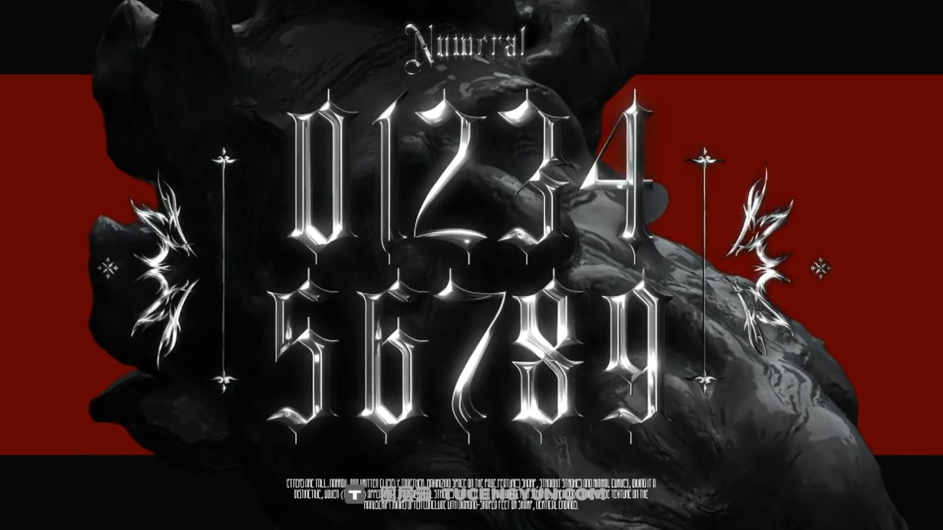 AE模板：暗黑哥特式酸性镀铬金属3D字母数字封面海报设计元素动画（13977）