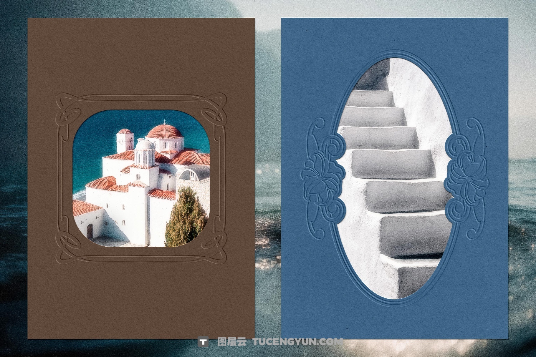 新艺术古董印刷浮雕纸片邮票海报风格画框叠加PNG+背景纹理素材（13980）