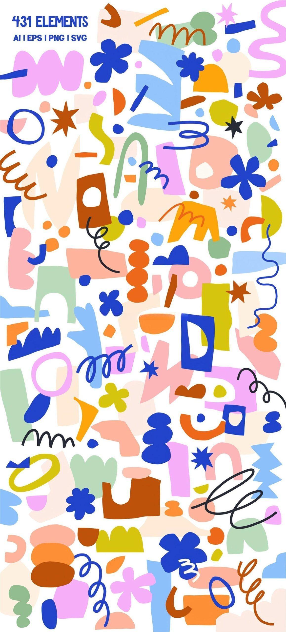 400多个大胆孟菲斯风格剪纸艺术几何抽象艺术矢量图形插图海报挂画设计免扣元素素材 Cutout Prints — Wall Art Collection（12937）