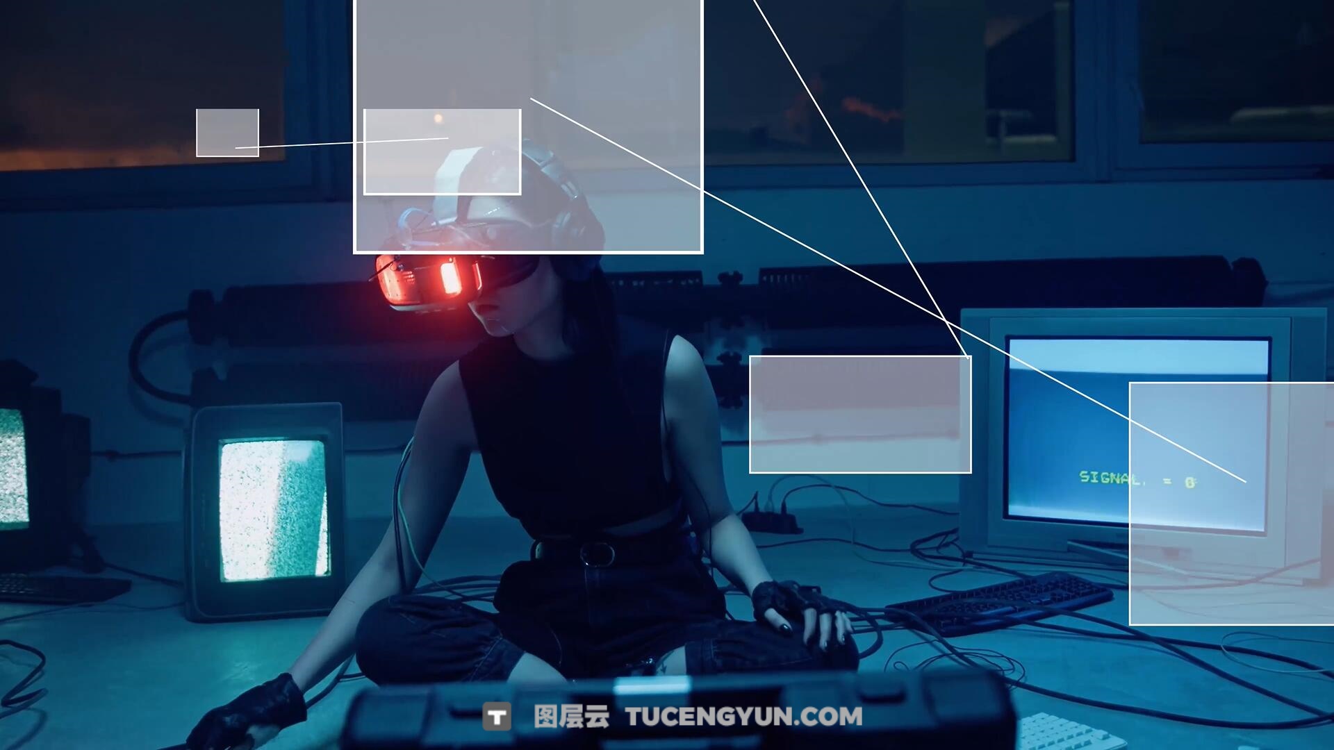 AE模板：抽象艺术画面交互动态数据参数跟踪器标记图形化视觉效果模板（13950）