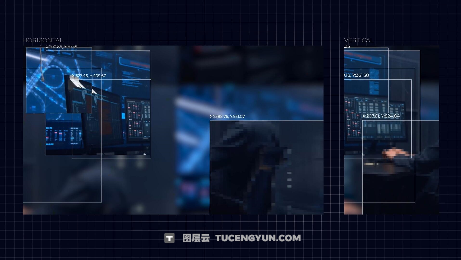 达芬奇模板：未来主义监控画面伪数据扫描无缝转场过渡（13943）