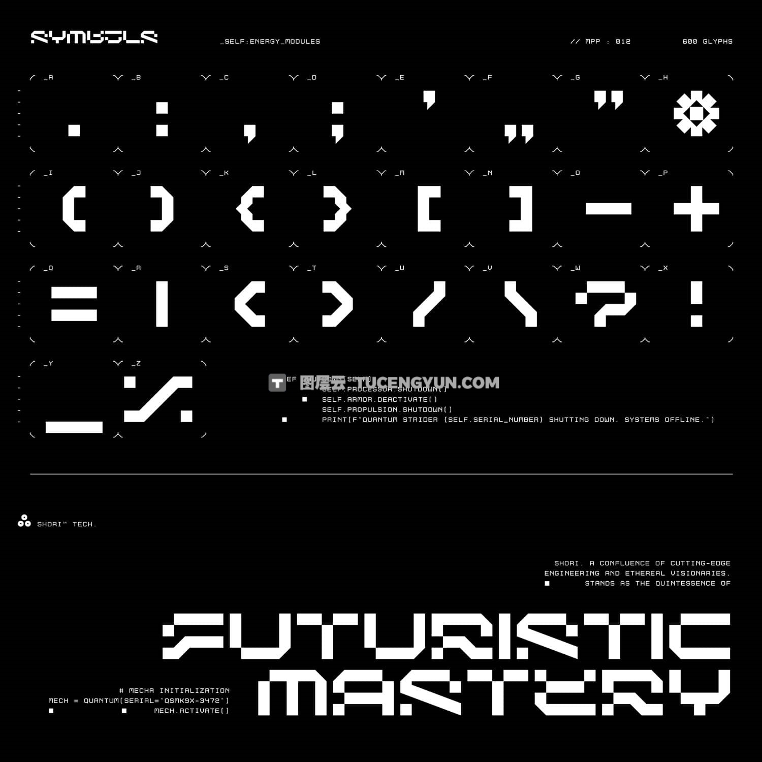 英文字体：赛博朋克未来主义氛围机甲科幻机械形状海报封面设计字体Studio Innate – Shori（13910）