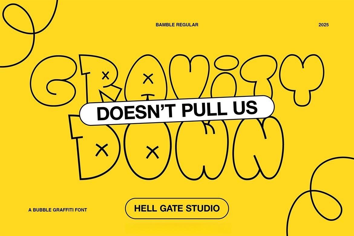 英文字体：复古趣味卡通Y2K风格气泡描边品牌包装封面海报设计字体 Bamble Font（12950）