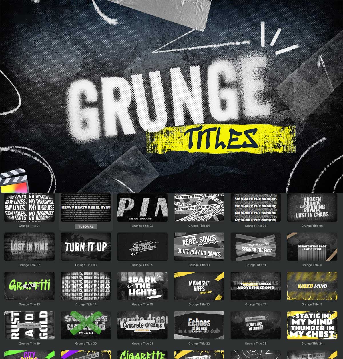 FCPX插件:大胆前卫粗糙复古仿旧垃圾摇滚风格粗体排版电影标题动画效果插件(12978) FCPX插件:大胆前卫粗糙复古仿旧垃圾摇滚风格粗体排版电影标题动画效果插件(12978)